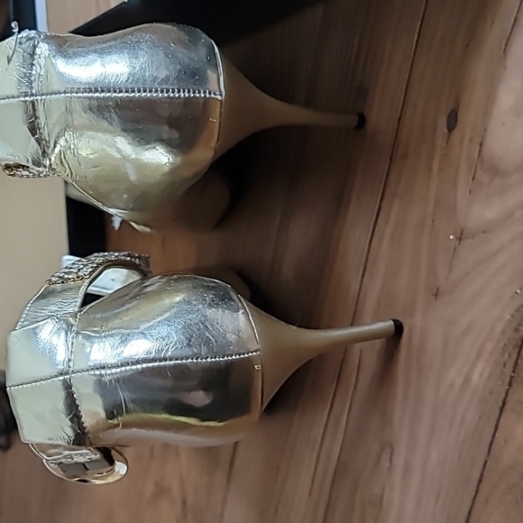 Anne Michelle Metallic Gold Heels Sz 10 - Picture 3 of 4